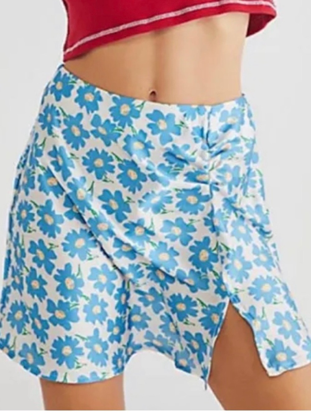 Free People Sz 4 Blue Flora Mini Skirt Women's